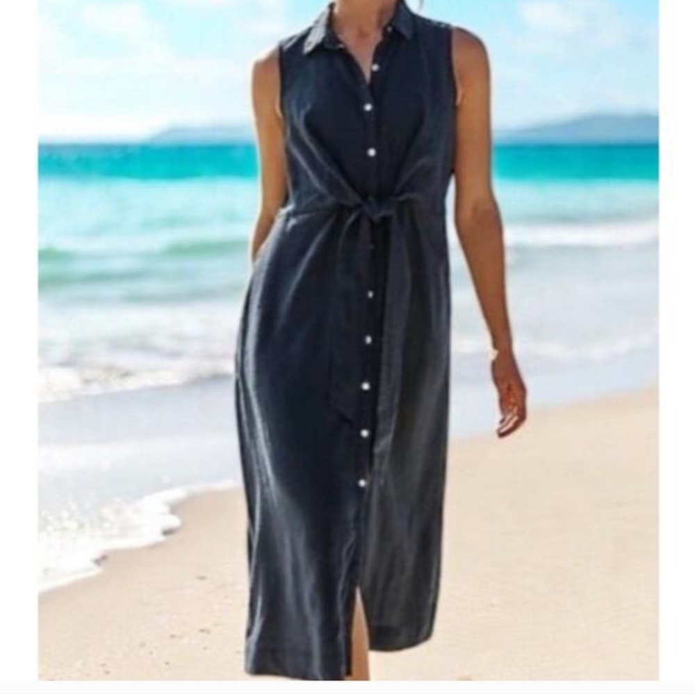 J. Jill Sleeveless Button-Front Midi Dress in Charcoal
